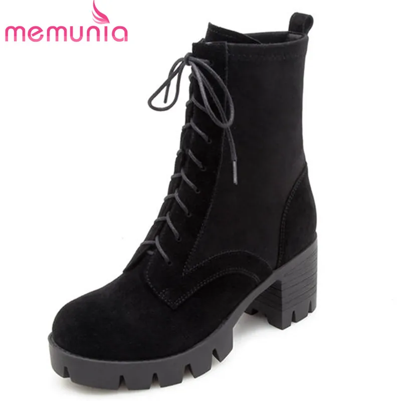 

MEMUNIA 2020 top quality genuine leather boots women lace up fashion platform boots warm autumn winter shoes ankle boots female