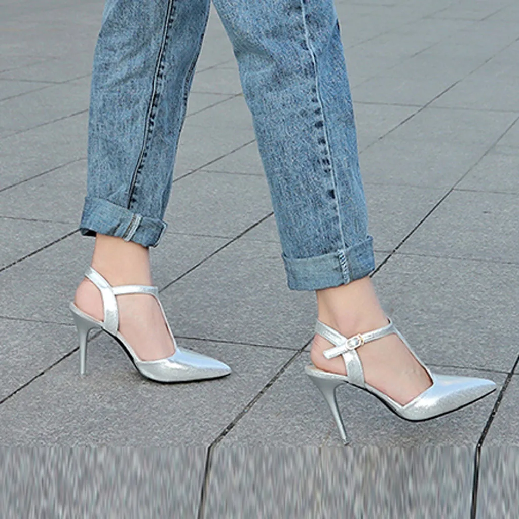 Women's Spring Autumn Fashion Pointed Toe High Heels Bling Party Wild Stiletto Sandals Fine Heel Comfortable Saltos Altos 50 | Обувь