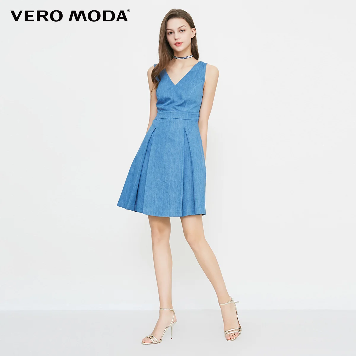 Vero Moda 2019 весенне летнее джинсовое платье с открытой спиной | 318242527|Платья|