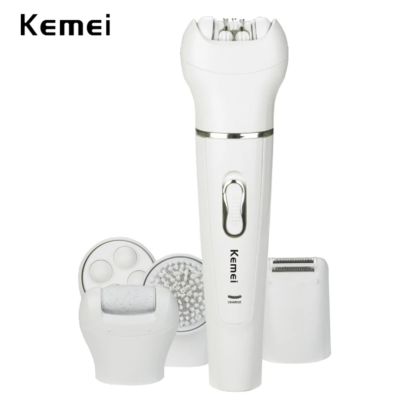 kemei 5 in 1 lady shaver female epilator depilador callus remover cleansing brush massager hair