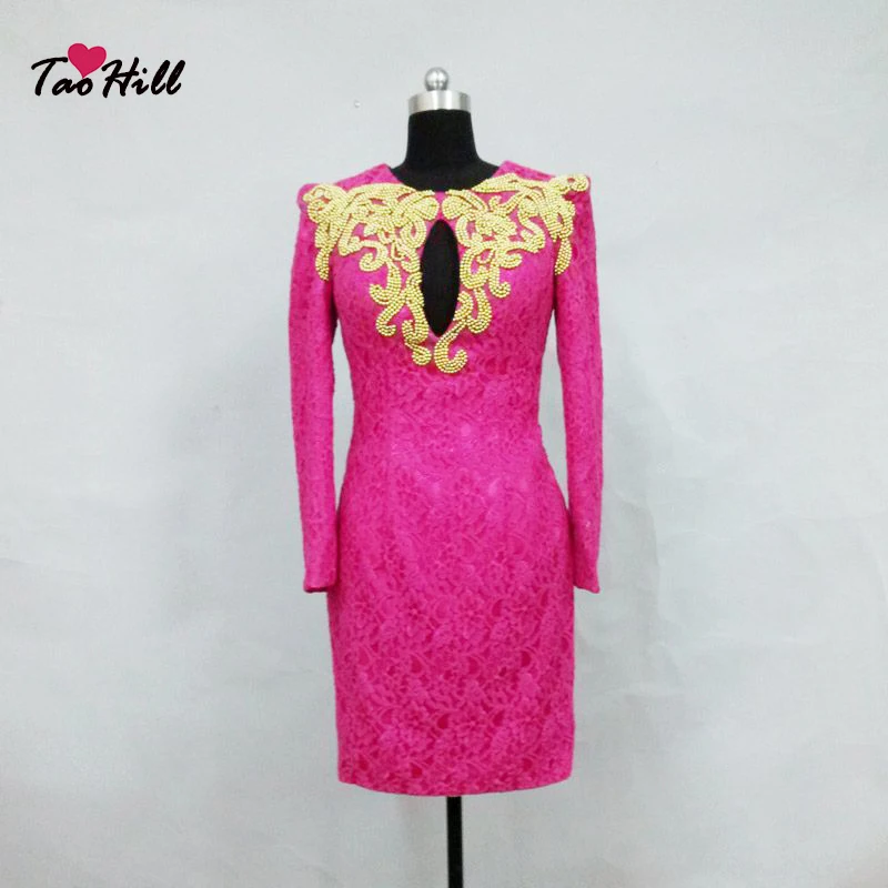 Тао Хилл Новая Мода Vestido Де Феста Курто Длиной до колена с длинным Рукавом Красная