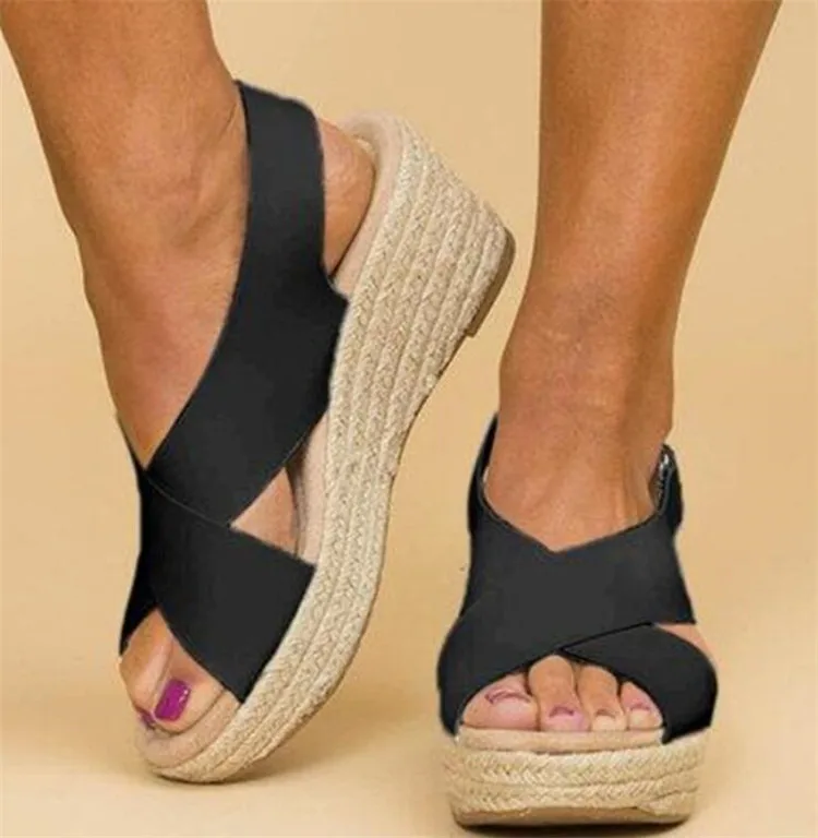 Летние женские босоножки; повседневная обувь на толстой подошве размера плюс 43; удобная женская обувь в римском стиле на платформе с открытым носком без застежки; Z098 - Цвет: black