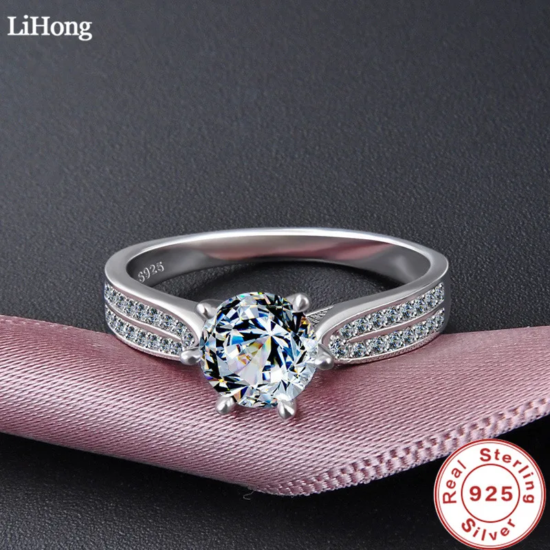Goedkoop Luxe Sieraden Simulatie Diamanten Ring 100% 925 Sterling Zilveren Ring vrouwen Hoge Sieraden Engagement Shiny Ring