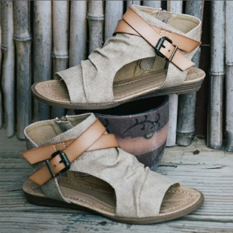 

Women sandals 2018 new summer high quality denim fashion buckle gladiator flat Denim sandals for women big size 36- 42