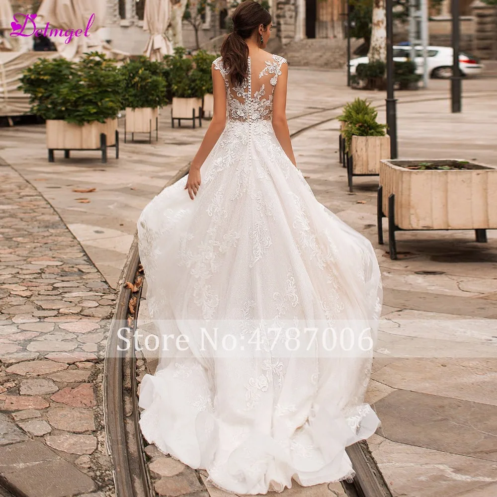 Detmgel Vestido de Noiva изящные кружевные аппликации А-силуэта Свадебные платья Мода o-образным вырезом кнопка платье для невесты принцессы плюс размер
