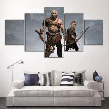 

5 Piece HD God of War Kratos and Atreus Video Game Poster Decorative Paintings for Living Room Wall Decor