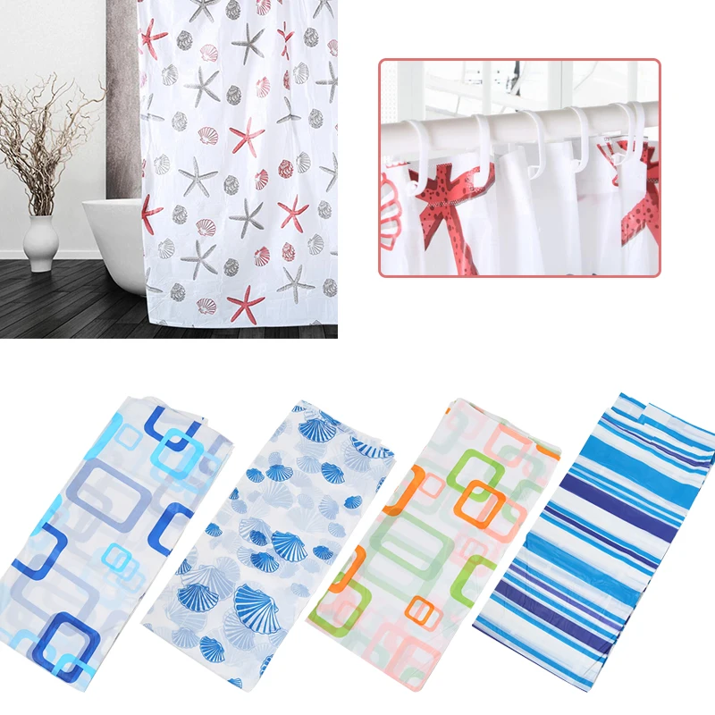 

Shower Curtain With Hooks Home Bathroom Bath Curtain Random Color 1.8X1.8M Modern Style Waterproof