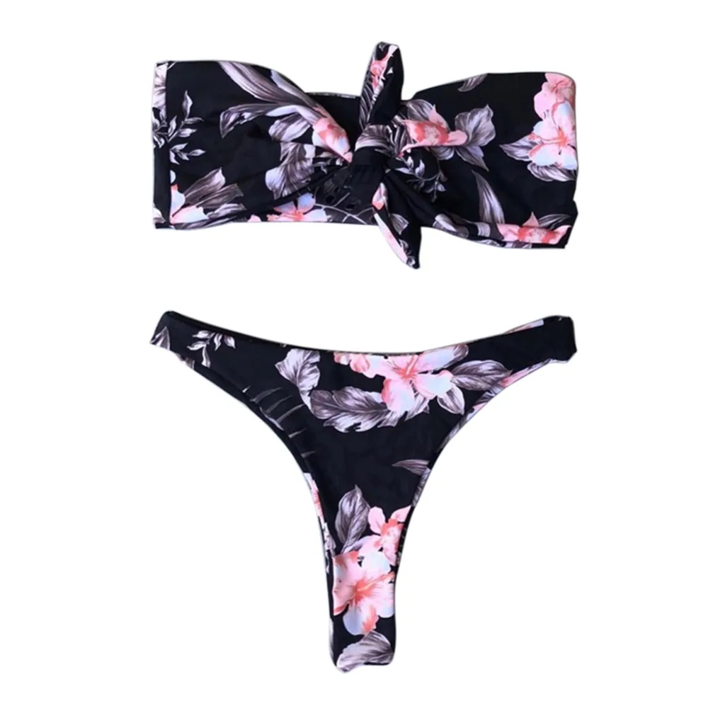 

MrY Printed Bandeau Bikini Set Sexy Swimsuit Women Bikini Thong Swimwear Female Halter Top Bathing Suit Swimming Wear