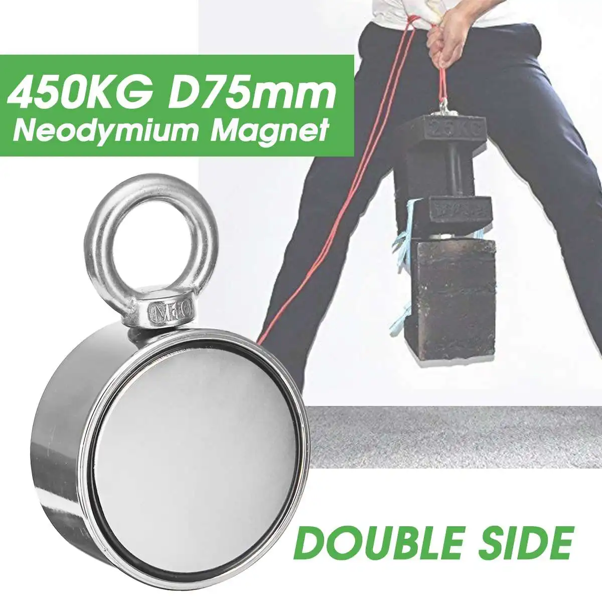 

Double Side 420kg D75mm Neodymium Fishing Salvage Recovery Magnet For Detecting Metal Treasure Powerful Magnetic Ring Hole