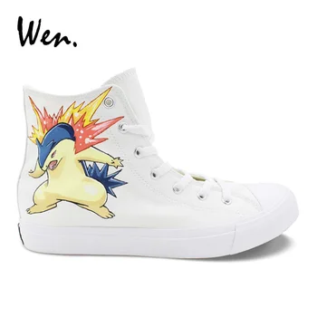 

Wen Design Anime Hand Painted Canvas Shoes Pokemon Typhlosion High Top Unisex Skateboarding Shoes Sneakers Boy Girl's Plimsolls