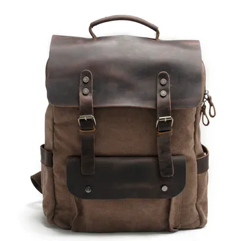 

High Quality [Canvas + Real Cow Leather] Luxury Women Men Backpack Travel School Bags Large Capacity Laptop Daypack Bookbag