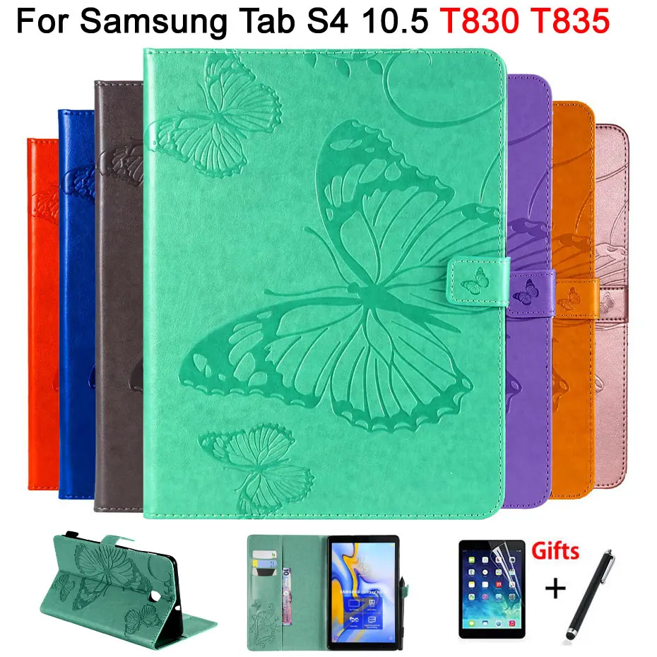 3D Butterfly Flip Case For Samsung Galaxy Tab S4 10.5 T830 T835 SM-T830 SM-T835 10.5&quot Funda Tablet Stand Shell +Stylus+film |