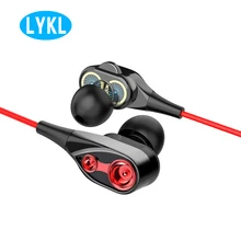 LYKL 3,5 мм в ухо двойной динамик в ухо двойные наушники с гибким проводом кабель с микрофоном игровая гарнитура для iPhone Android телефон