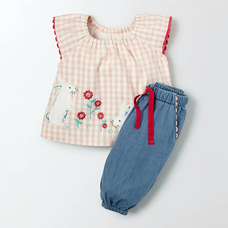 Little maven/комплект летней одежды для маленьких девочек от 1 до 6 лет с вышитым Кроликом, Детский Костюм Изысканные комплекты одежды для детей