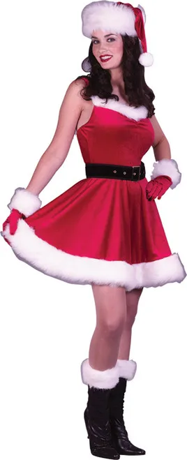 

New Arrival Christmas Dress Adult Women Christmas Costume Red Velvet Xmas Dresses Sexy Female Santa Claus Costume