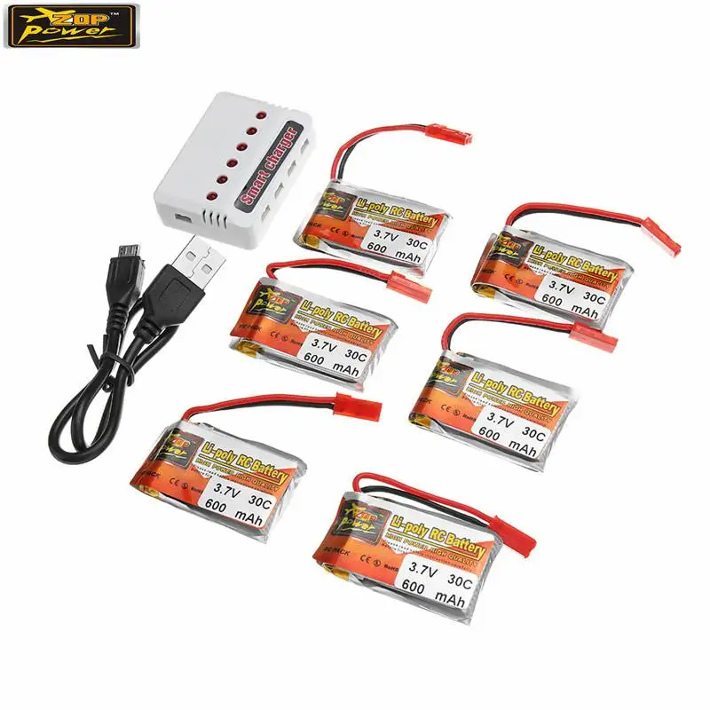 6 шт. ZOP Power 3 7 В 600 мАч 30C 1 s Перезаряжаемые Lipo Батарея JST разъем с Зарядное