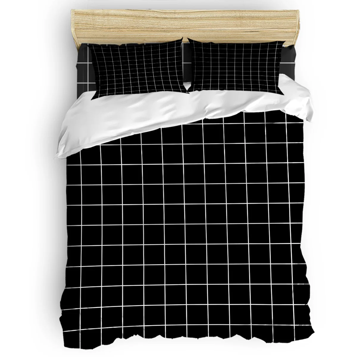 

Classic Black Lattice Duvet Cover Set Black Check Collection of 3/4pcs Custom Bedding Set Bed Sheet Pillowcases Cover Set