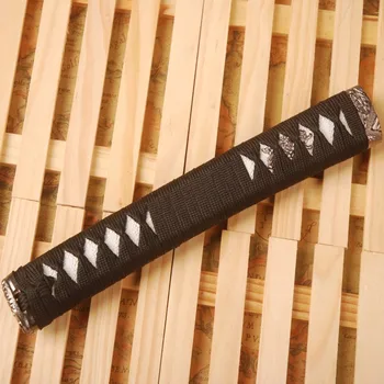 

Straight Katana Tsuka Black Silk Ito & Imitated White Rayskin & Alloy Fuchi Kashira Fitting for Japanese Sword Katana Handle H10