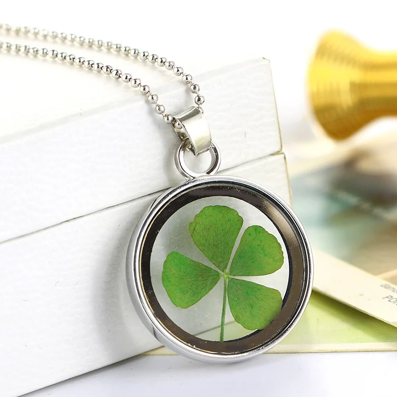 MJARTORIA Lucky Four Leaf Clover Shamrock ожерелье с настоящими цветами модный DIY прессованный