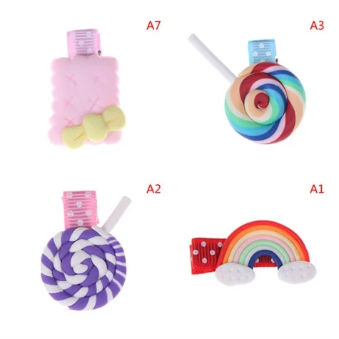 2019New 1 Pc Kids Cartoon Biscuits Candy Hair Clips Cute Baby Girls Hairpins Polymer Clay Stereo Children Hair Accessories