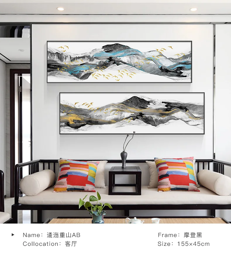Китайский золотой синий баннер стиль горы холст живопись прикроватный плакат n принты настенные художественные Плакаты для гостиной спальни