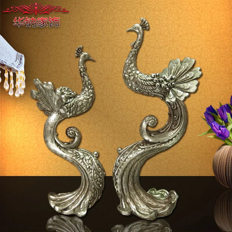 

2016 New Arrival Hot Sale European Couples Living Room Decoration Resin Peacock Porch Home Furnishing Wedding Gift