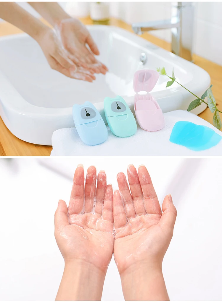 

50pcs Portable Hand Washing Box Disposable Boxed Paper Soap Travel Scented Slice Sheets Mini Soap Paper Random Color