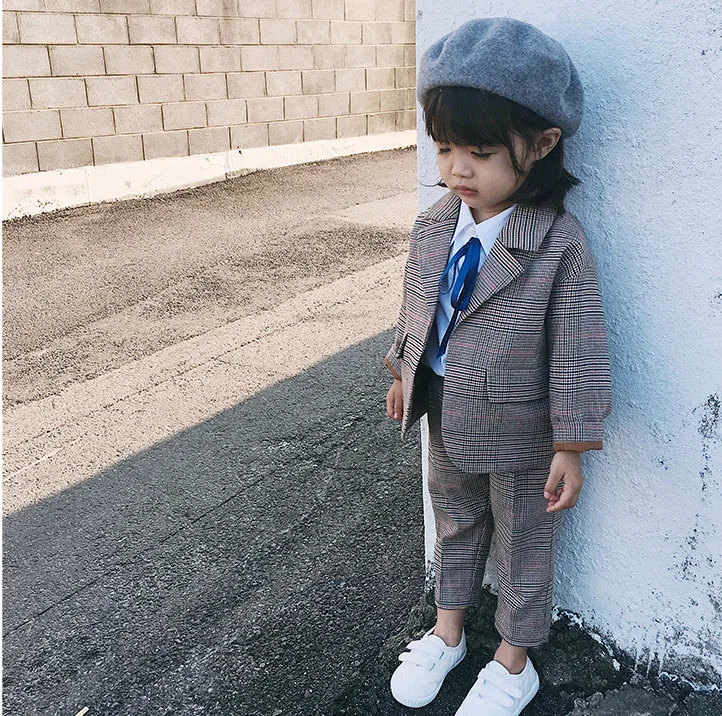 Promo 2019 baby spring autumn clothes for children clothing set long sleeve plaid jacket+pants 2pieces ki