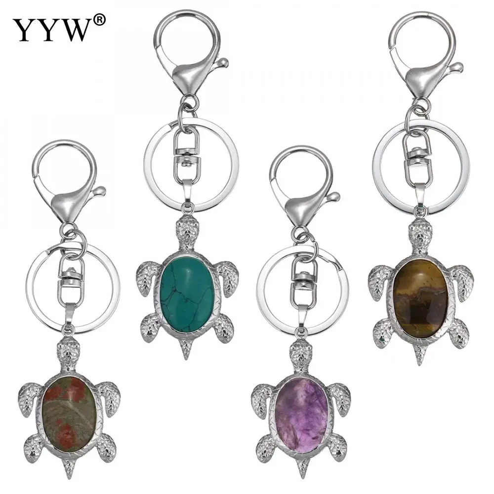 

Handbag Purse Holder Keyrings Keychains Natural Opal Jaspers Stone Lovely Turtle Charms Dangle Car Key Clasp Rings Key Chains