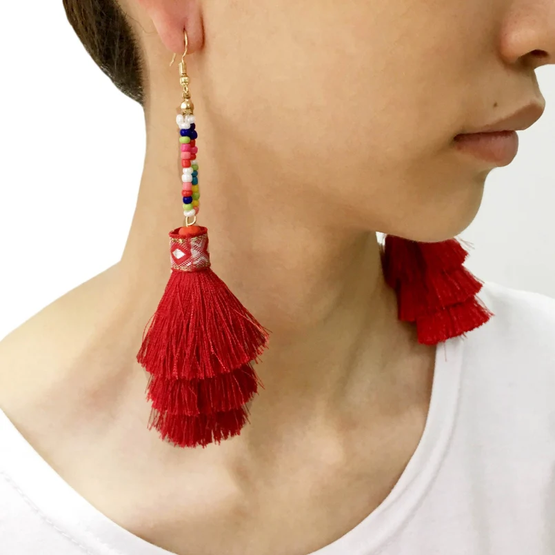 Multiple Colors Fashion Tassel Drop Earrings Pendant Long Statement Dangle Beads Vintage Ear Women Jewelry ES3252 | Украшения и