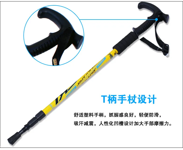 Kopen NIEUWE Outdoor super licht sticks telescopische opvouwbare aluminium afdrukken klim mountain wandelstok T handvat crutch 65 135 cm