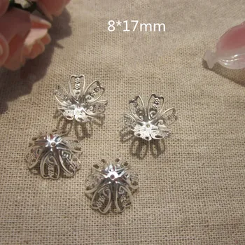 

6-Petal Metal Filigree Flower Bead Caps,8*17mm,Gold-color,Silver-color,Steel,Bronze,DIY Jewel or Crafts Findings - 100 pcs