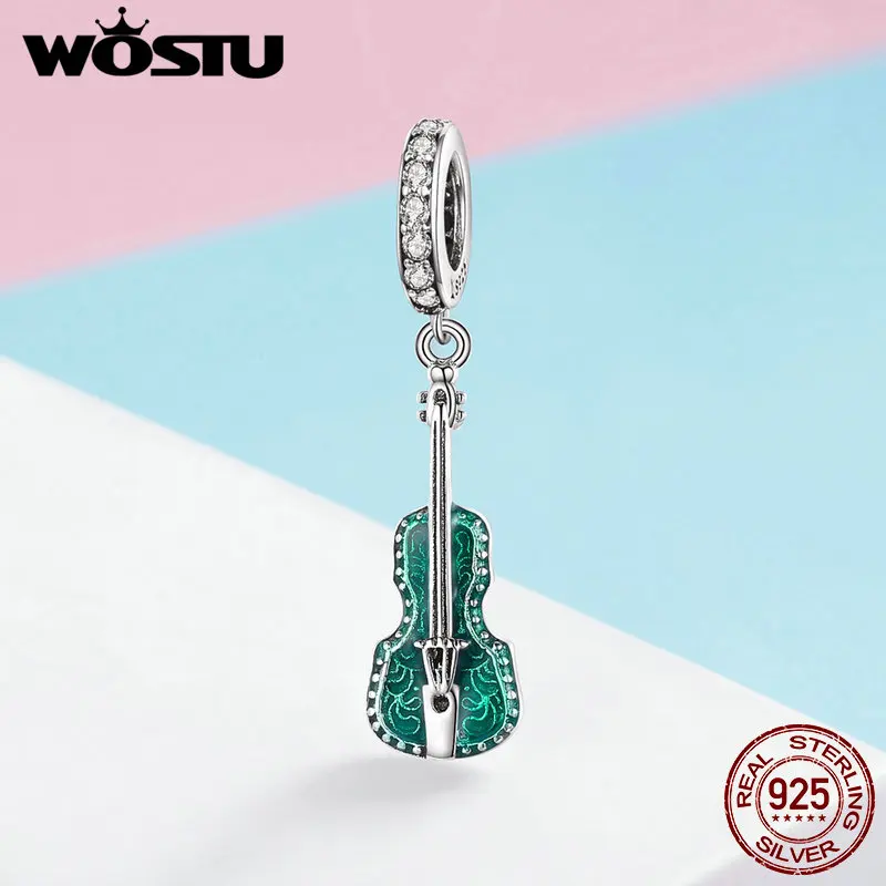 WOSTU, 925 пробы, серебро, скрипка, музыка, бусины, браслет, ожерелье, Подвеска для женщин, свадебные серебряные украшения, FIC1097