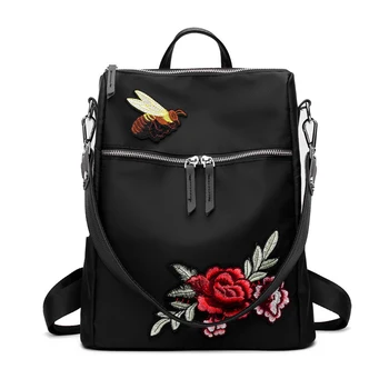

2PCS / LOT Handmad Embroidery Flower Women Backpacks School Bag for Teen Girls Black Nylon Waterproof Female Backpacks