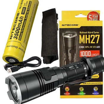 

LED Outdoor Flashlight NITECORE MH27 Multitask Torch max.1000LM beam distance 462meter Tactical light + 18650 3500mAh battery