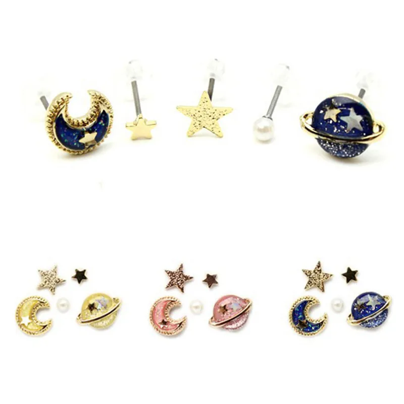 1 пара, модные серьги-гвоздики с изображением космоса, Вселенной, звезды, Луны, планеты, Pendientes Brincos, асимметричные серьги для девочек, рождественские подарки