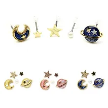 1 пара, модные серьги-гвоздики с изображением космоса, Вселенной, звезды, Луны, планеты, Pendientes Brincos, асимметричные серьги для девочек, рождественские подарки
