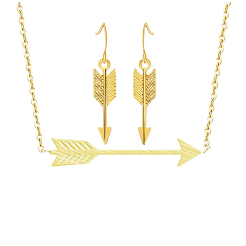 

Retro Feather Darts Arrow Pendant Necklace Drop Earrings For Women Men Vintage Jewelry Set Stainless Steel Gold Silver Schmuck