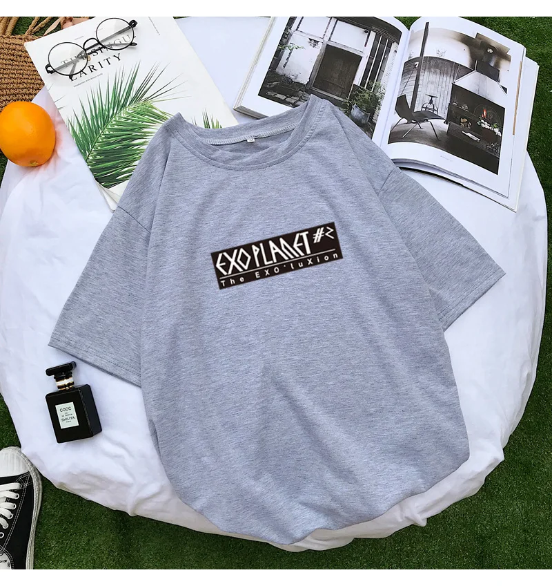 EXO Kpop Fan Support T Shirts Women Fashion Casual Tops Tee Shirt Femme Streetwear Harajuku Letter Print T-shirts Camiseta Mujer (4)