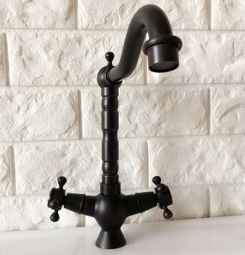 Black Oil Rubbed Brass Dual Cross Handles One Hole Bathroom Kitchen Basin Sink Faucet Mixer Tap Swivel Spout Deck Mounted mnf363