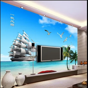 

wallpaper for walls 3 d wallpapers TV backdrop of palm trees Bay Gulls smooth wallpaper room 3D Beibehang 3d wallpaper