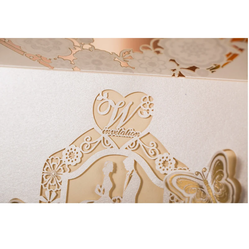 50pcs WhiteGold Bride and Groom Laser Cut Wedding Invitations Card Butterfly Elegant  Wedding Engagement Event & Party Supplies (6)
