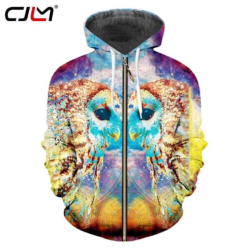 CJLM 2019 Сублимация 3D пользовательская уличная одежда цветная Сова на молнии