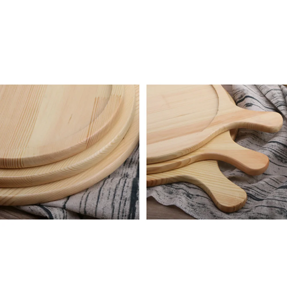 Wooden Pizza Pan board Round with Hand Pizza Baking Tray Pizza Stone Cutting Board Platter Pizza Cake Bakeware Tools