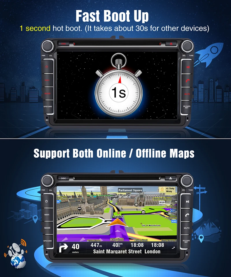 Top Pumpkin 2 Din 8" Car Multimedia Player Android 8.0 GPS Autoradio Stereo For Volkswagen/Golf/Skoda Wifi 4G DAB+FM Radio Fast Boot 2