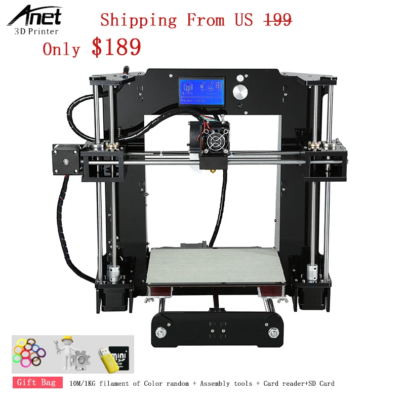

Easy to Assemble Lighter and Save Freight Cost Anet A6 3d Printer With Acrylic Frame + Lead Screw 1.75MM Filament 0.4MM Nozzle