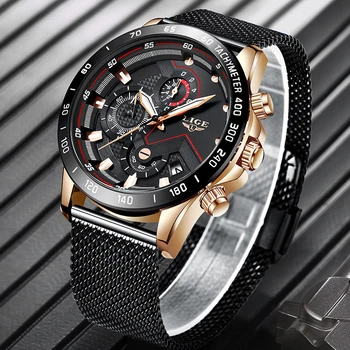 Men Watches LIGE Top Brand Luxury Chronograph Sports Quartz Watch Men Casual Full Steel Waterproof WristWatch Relogio Masculino top luxury brand wwoor men s ultra thin watches men casual gold mesh band quartz watch waterproof wristwatch relogio masculino