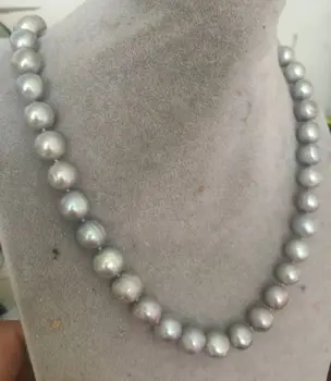 

12-13mm south sea baroque silver grey pearl necklace 18inch 925 silver