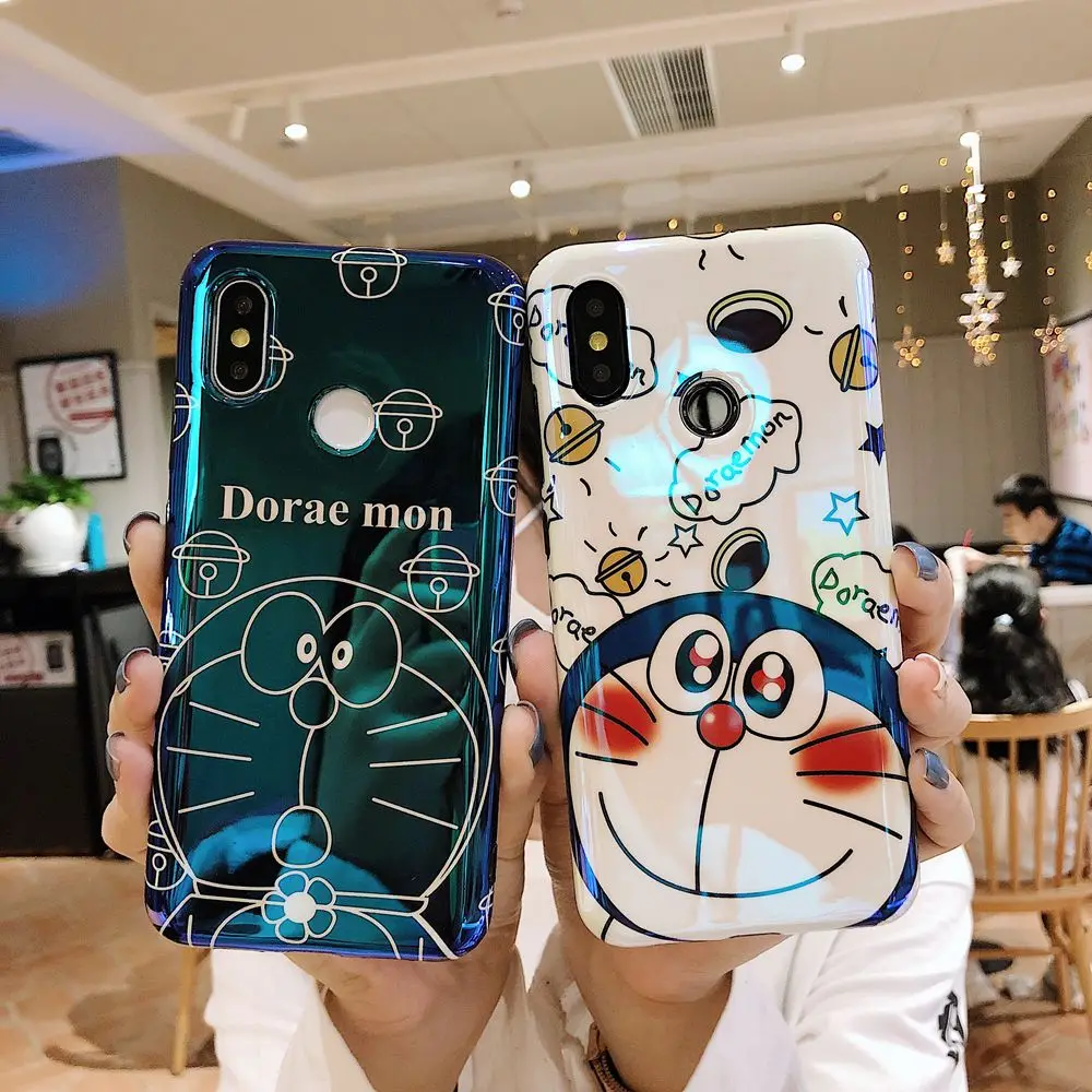 

NUOCDE Blue Light Silicone Phone Case For Xiaomi Mi A2 Case Mi 6X Doraemon Cute Cartoon Soft Back Cover For Xiaomi Mi 8 6.21inch