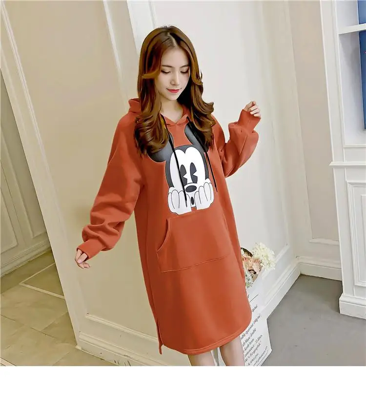 

Women 2018 Autumn Winter Casual Loose Long Hoodies Sweatshirt Dress Fashion Long Sleeve Hooded Dress Print Dress Femme Vestidos